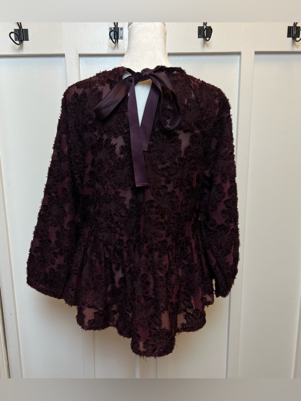 Altar'd State Medium Sheer Deep Purple Tie Peplum Top Academia Whimisgoth Fairy - Picture 7 of 11